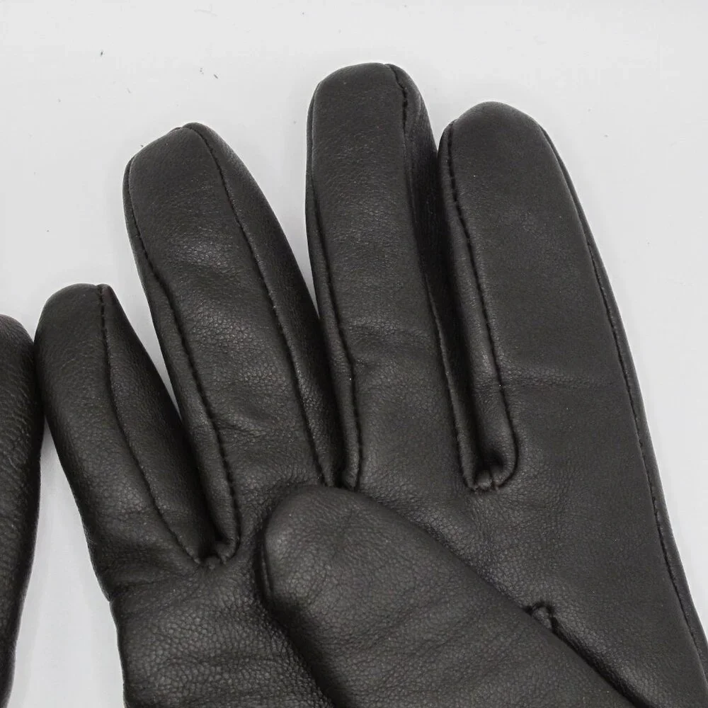Ladies black leather gloves, cashmere/wool blend lined, mink trimmed M